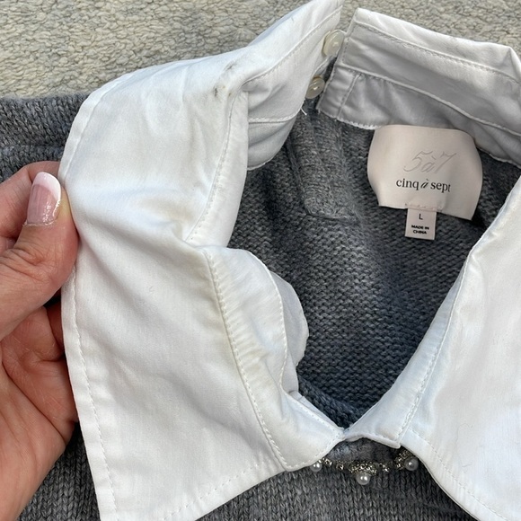 Cinq a Sept Imitation Pearl Necklace Detail Long Sleeve Layered Sweater Dress L - Picture 12 of 16